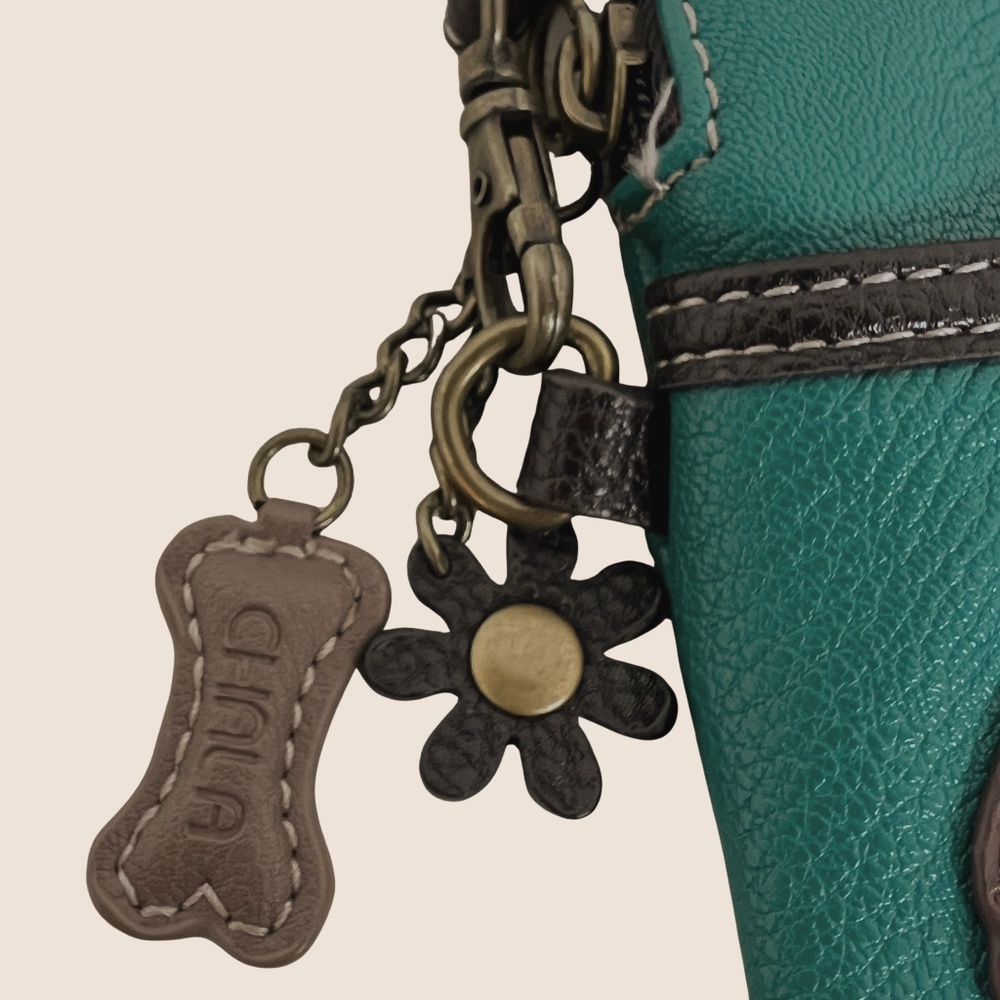 CHALA Crossbody Cell Phone Purse Teal Vegan Pebbled Leather Dog With a Bone - Picture 5 of 14